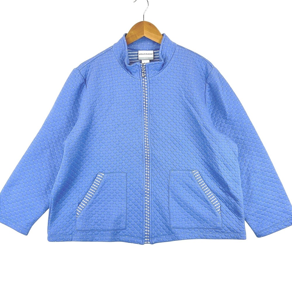 Alfred Dunner Quilted Zip Up Jacket Womens PXL Periwinkle Blue Casual Cozy NWT